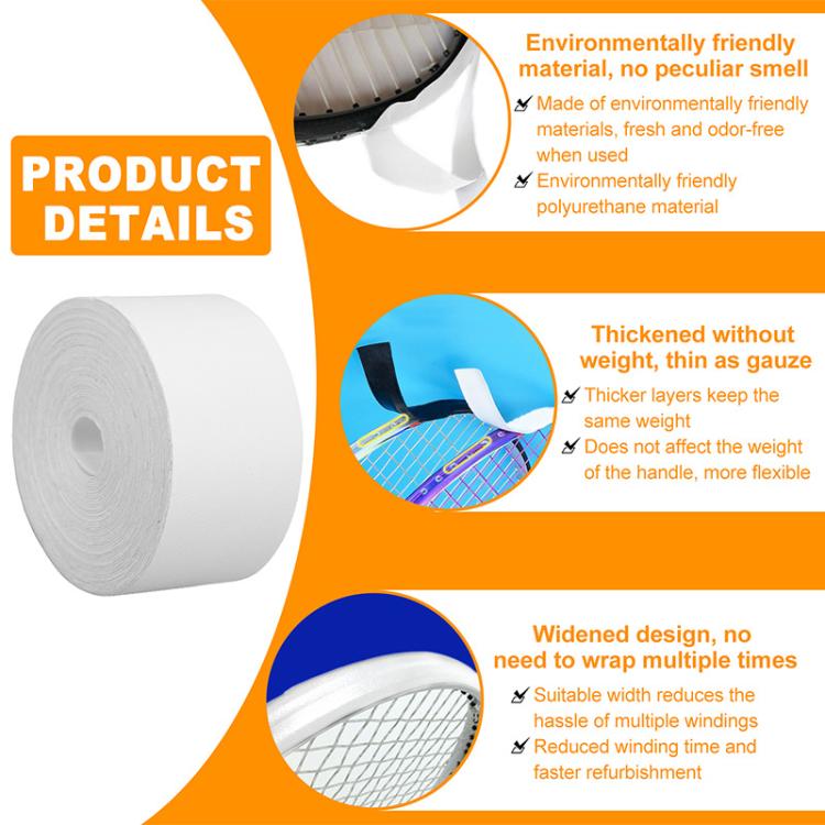 White protective racket frame tape roll, tightly wound with inner core.