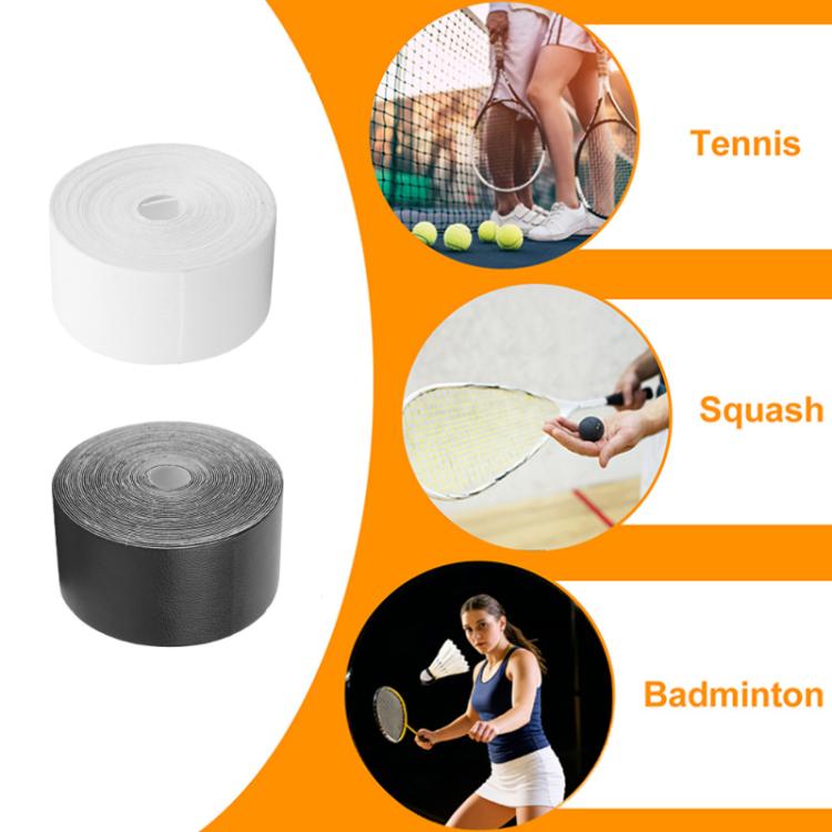 Protective racket frame tape rolls in white and black, each wound with inner core.