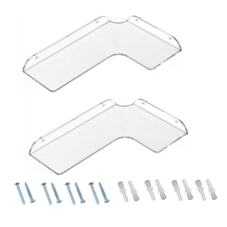 Clear acrylic R-corner wall shelves set with mounting screws