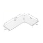 Clear acrylic corner wall shelf with labeled R-corner dimensions in cm