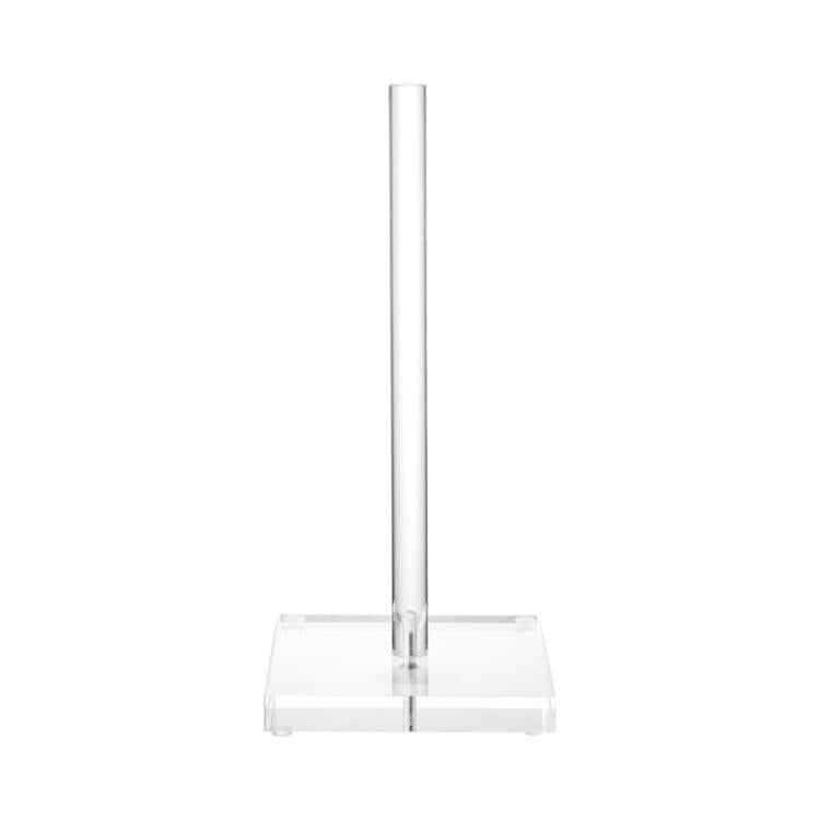Clear acrylic toilet paper holder with tall roll stand and rectangular base