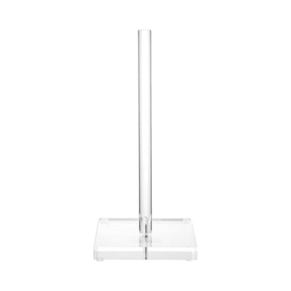 Clear acrylic toilet paper holder with tall roll stand and rectangular base