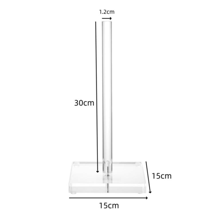 Acrylic toilet paper holder size diagram: 15cm wide base, 30cm tall tube