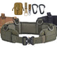 Tactical waist bag belt with olive-toned pouches, adjustable webbing, and D-ring clips