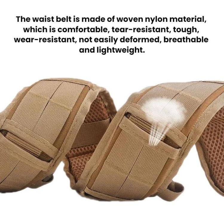 Beige tactical waist bag belt with woven nylon texture and reinforced webbing panels
