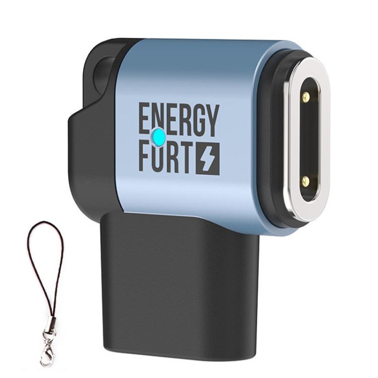 Magnetic smartwatch charging adapter with sky blue body, side contacts and a lanyard
