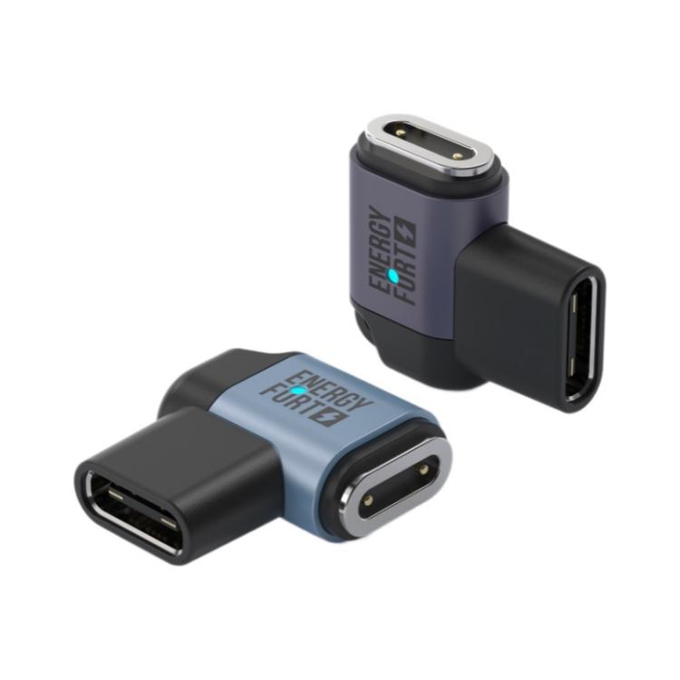 Gray and blue magnetic charging adapters with Type-C ports and watch contacts