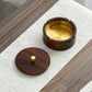 Walnut wood round magnetic ashtray with brass inner bowl and round lid