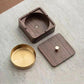 Wood magnetic ashtray set with square base, brass inner bowl, and two lids