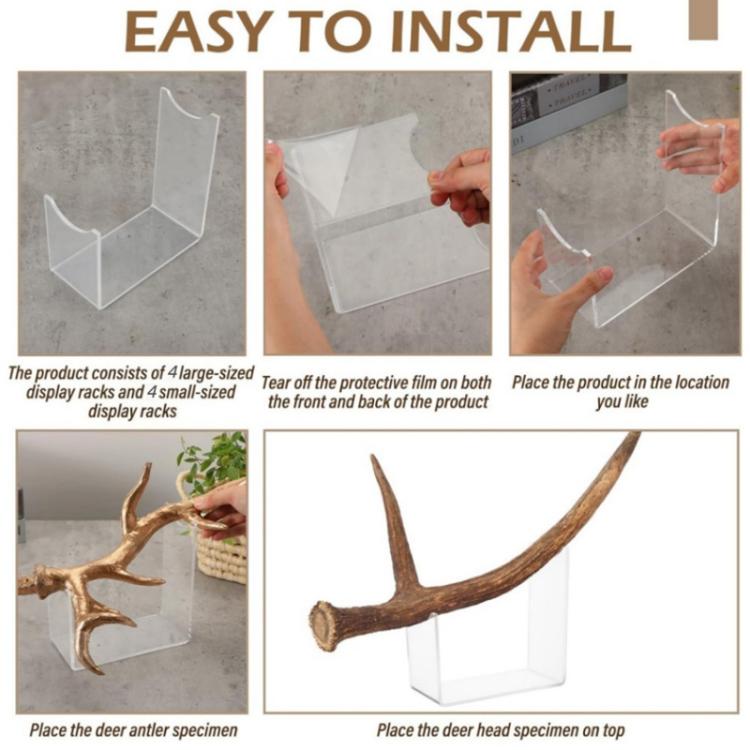 Clear acrylic antler stand shown during installation with transparent parts