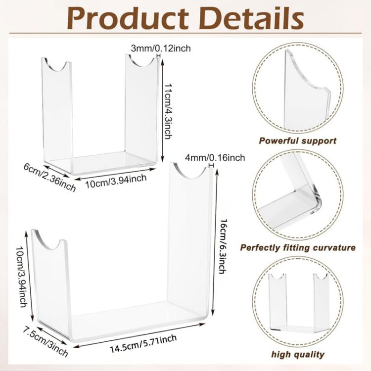 Clear acrylic antler stand with size indicators and curved support detail