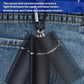 Portable metal-lined pocket ashtray, black clipped to denim with carabiner