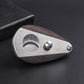 Wood and stainless cigar scissors with oval cutter opening and metal fasteners