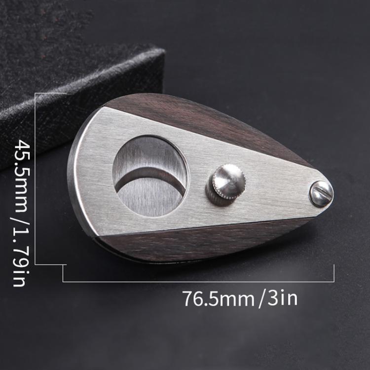 Stainless cigar scissors with dark wood handle, oval cutter and silver fasteners