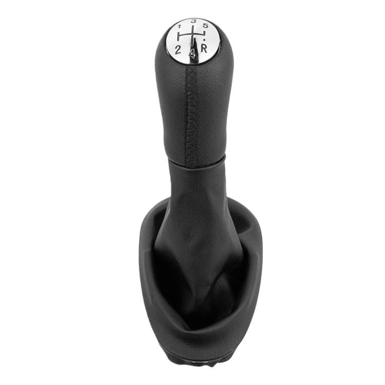 Black leather gear shift knob with round gear position dial