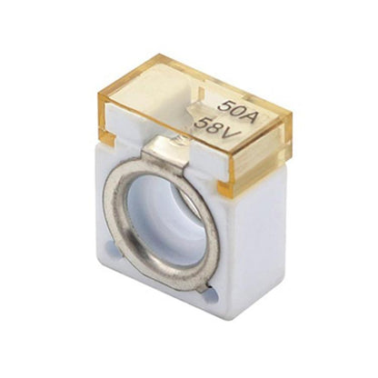 Ceramic cartridge fuse 50A, 58V with metal ring and clear housing