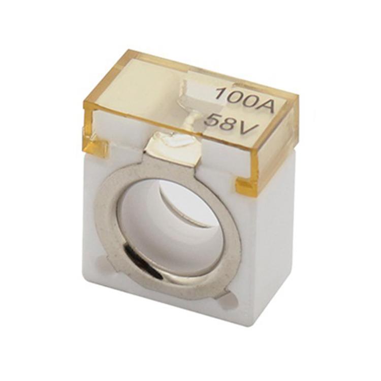Ceramic cartridge fuse 100A, 58V with metal ring and clear housing