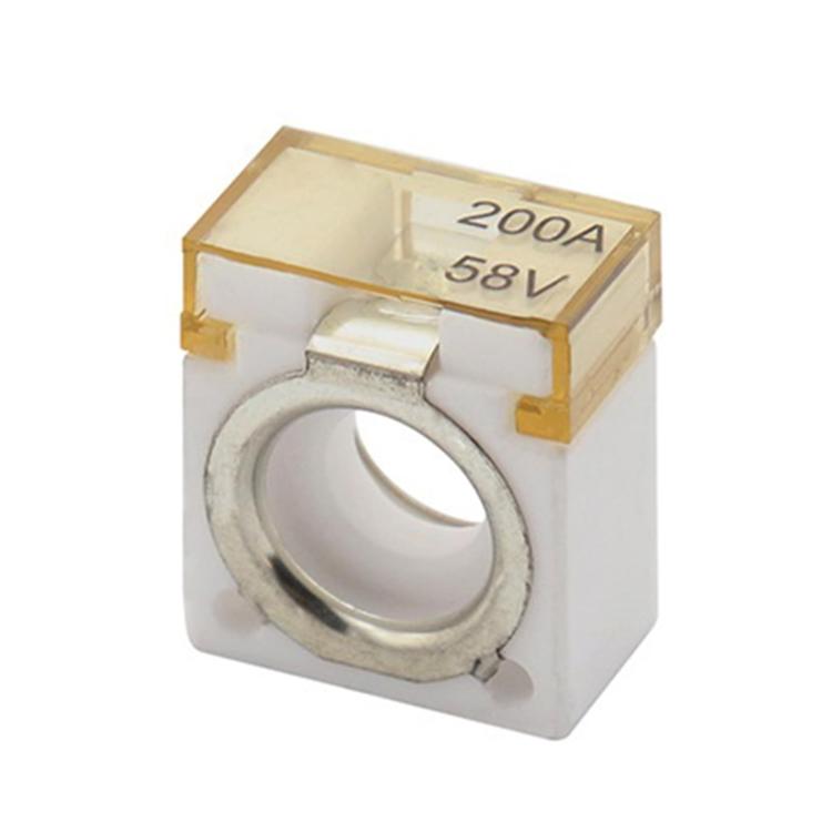 Ceramic cartridge fuse 200A, 58V with metal ring and clear housing