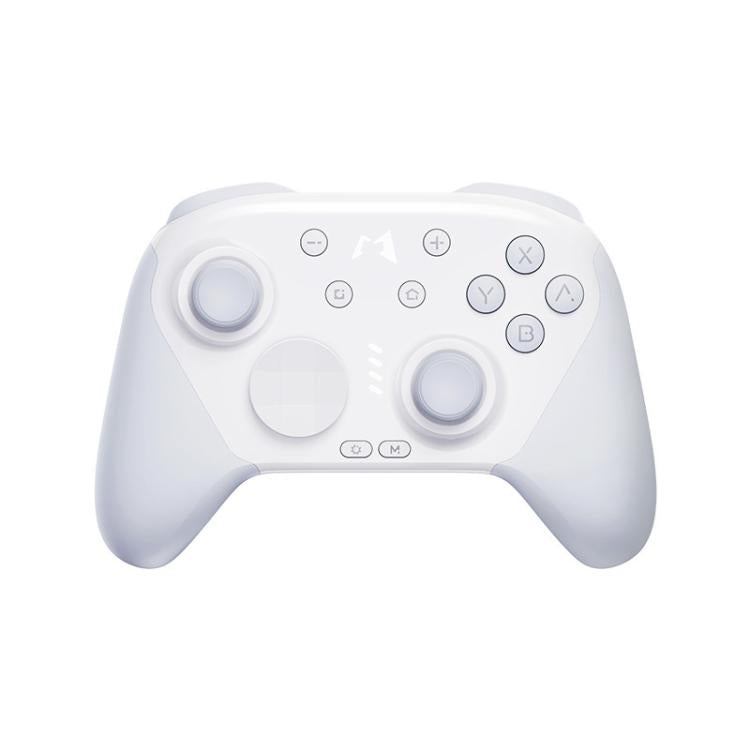 White mechanical game controller with dual analog sticks and ABXY button layout