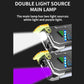 Dual-lamp EDC flashlight with bright white and purple light bars, black and yellow body.