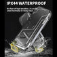 Waterproof EDC flashlight with water droplets on black and yellow body.
