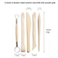 Five double-sided ceramic clay knife tools with wooden handles and pointed edges, size labeled