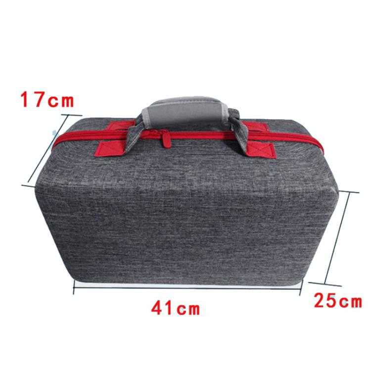 PS5 Slim console carrying case, gray with top handle, red zipper trim, hard-shell design