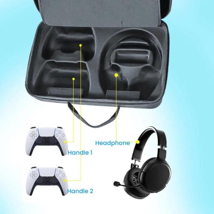 Black PS5 Pro carry case interior with controller slots and headphone compartment