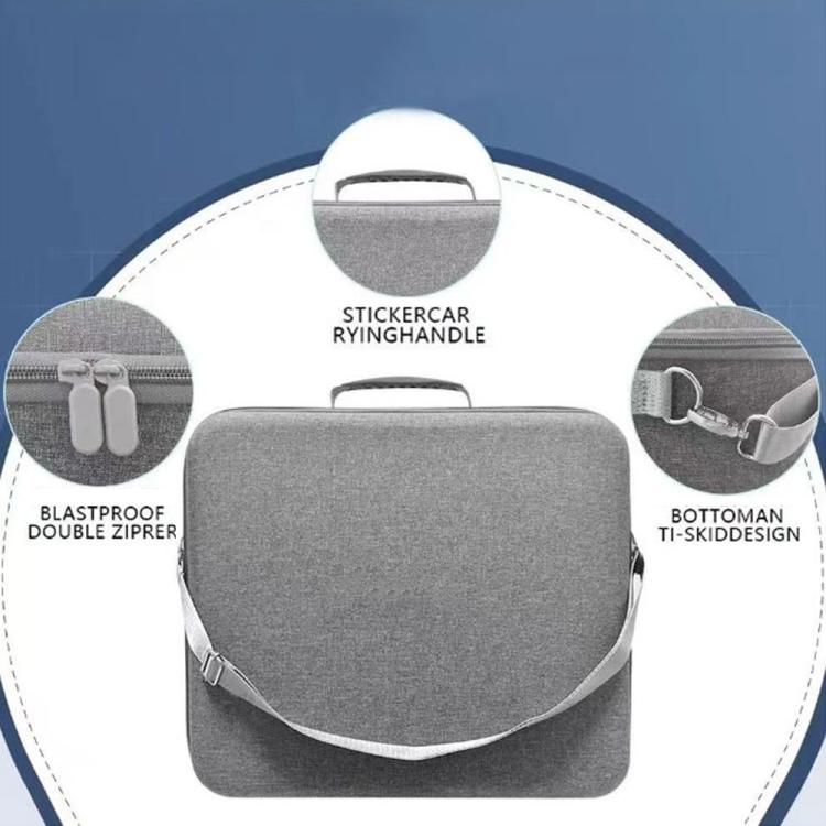 Gray hard-shell case with top handle and adjustable shoulder strap