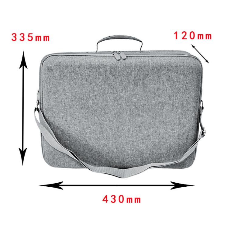 Gray hard-shell carrying case with front zipper and crossbody strap