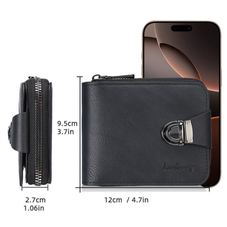 Black compact wallet with metal clasp closure; 12cm wide