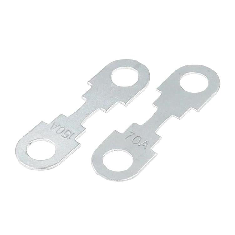 Two automotive bolt-down flat fuse links, stamped 60A and 30A, silver metal with holes
