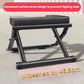Foldable yoga inversion bench showing wide gray padded platform and black support frame