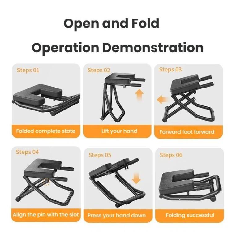 Foldable yoga inversion bench operation diagram with folded and unfolding positions
