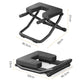 Foldable yoga inversion bench with gray pads and black frame with shown dimensions