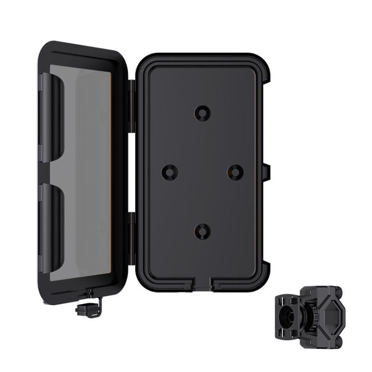 Waterproof phone holder case with handlebar clamp mount and touch-screen window