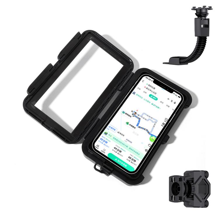 Waterproof phone holder case with touchscreen window, mounted with base and clip