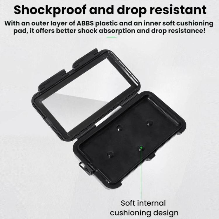 Waterproof phone holder case opened, showing inner cushioning and mounting base