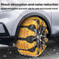Yellow tire traction chains wrapped on vehicle wheel with multiple studbed links