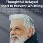Behind-the-ear hearing aid feature graphic with delayed start to prevent whistling
