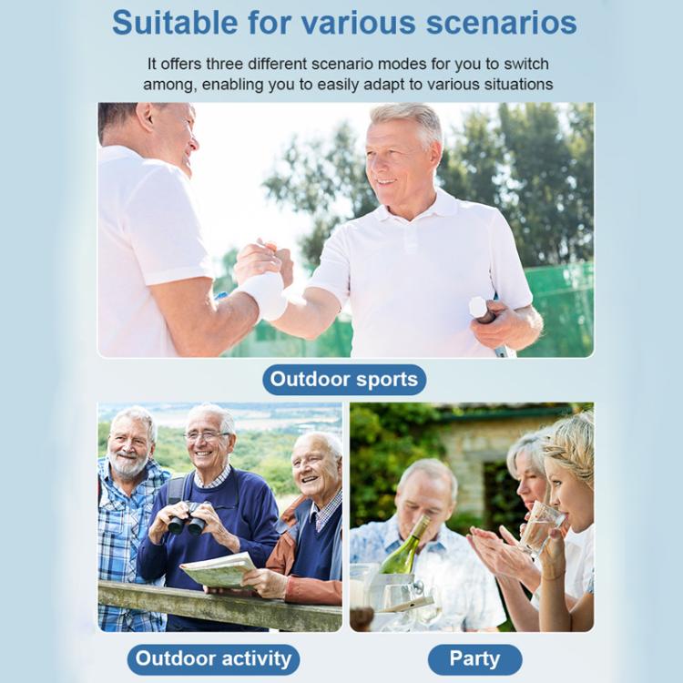 Dual BTE hearing aids with white ear pieces and small button controls