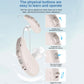 White BTE hearing aid with front microphone and volume control buttons