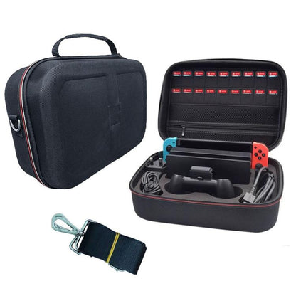 Dark blue EVA hard shell carrying case for Switch OLED with shoulder strap and handle