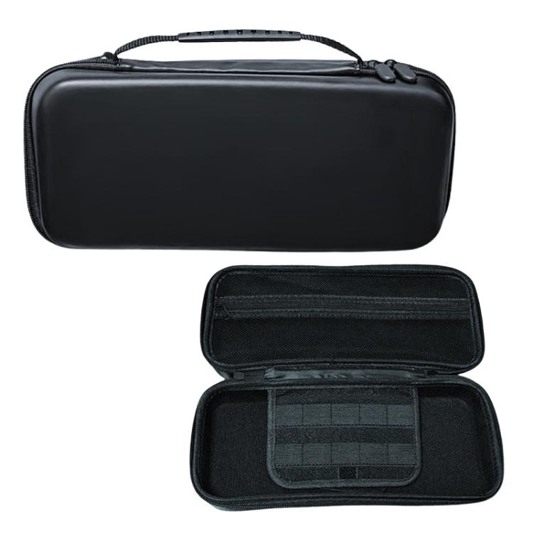 Black PU case open view with internal storage slots and elastic pockets