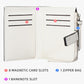 White bi-fold wallet with card slots and zipper coin pocket compartment