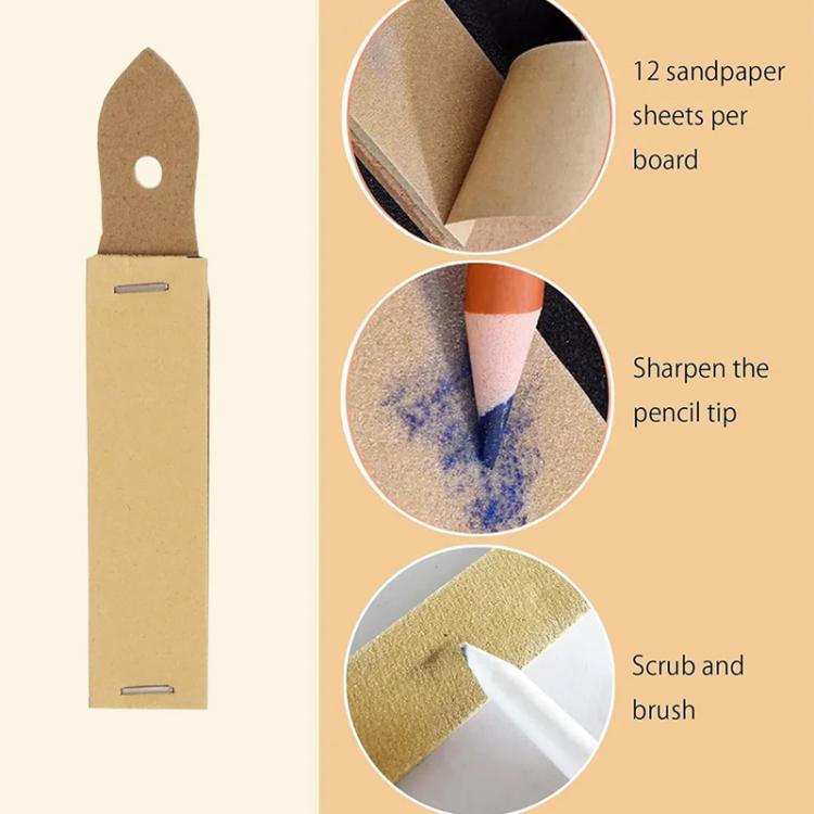 Pencil sharpening and sanding kit with sandpaper board, scrub brush, and sharpening tools