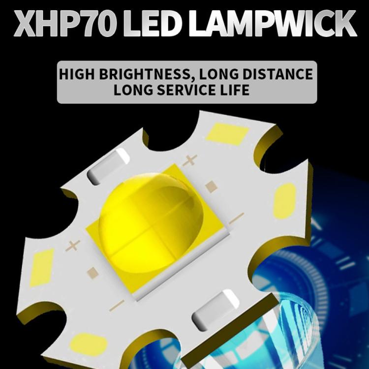 XHP70 LED lamp head detail with yellow reflector and bright white LED