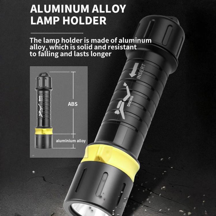 Black aluminum-alloy lamp holder flashlight with yellow ring and front lens