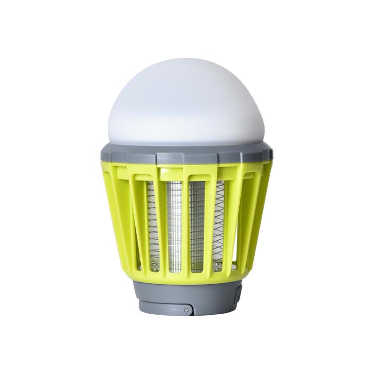 Green mosquito lamp with white dome top and protective mesh grid