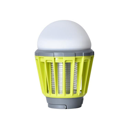 Green mosquito lamp with white dome top and protective mesh grid